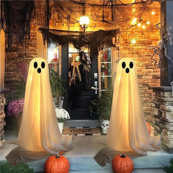 Halloween Decorations Outdoor Indoor-2 Packs Light Up Ghost-Lighted Spooky Ghost - Picture 6 of 7